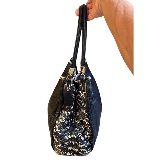 Coach Black Leather Tote Shoulder Bag F1393 Python Snake Print Trim Medium - Picture 3 of 15